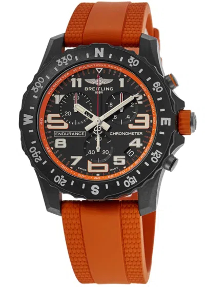 Breitling Endurance Pro 44 Quartz Chronograph Black Dial Orange Rubber Strap Men's Watch X82310a51b1s2 In Black