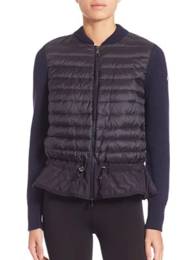 Shop Moncler Maglione Knit Puffer Cardigan In Navy