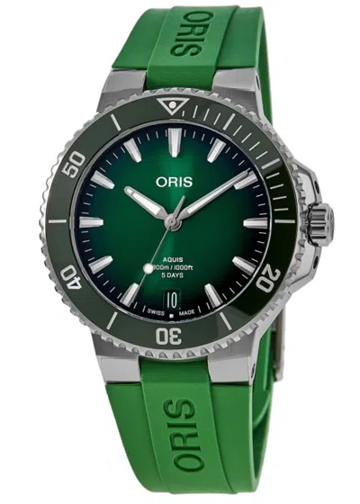 Oris Aquis Date Calibre 400 Automatic Green Dial Rubber Strap Men's Watch 01 400 7790 4157-07 4 23 47eb In Green