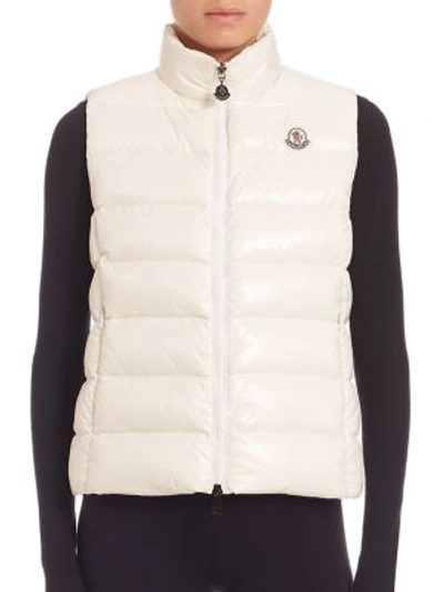 Moncler Ghany Shiny Quilted Puffer Vest In Beige