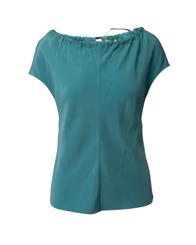 Diane Von Furstenberg Drawstring Neckline Blouse Top In Blue Silk In Blue