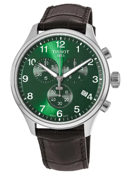 Tissot Chrono Xl Classic Quartz Chronograph Green Dial Brown Leather Strap Men's Watch T116.617.16.092.00 In Green