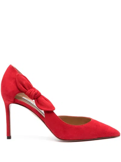 Aquazzura Very Bow Tie 105 Suede Point-toe Pumps