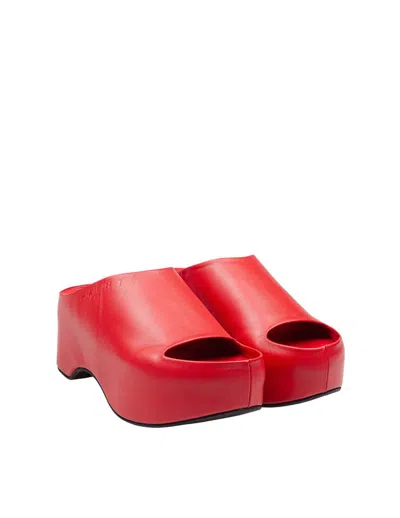Marni Slide With Chunky Clog In Red Leather In Red