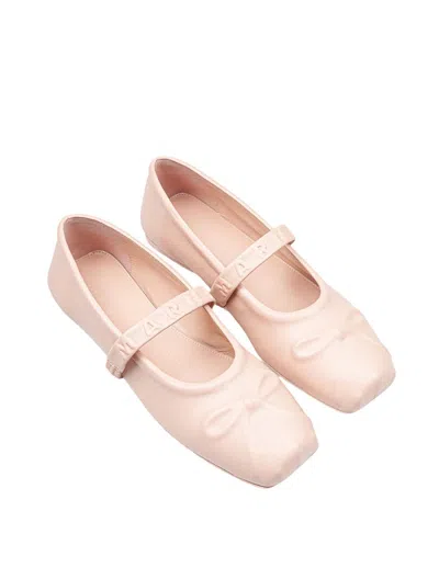 Marni Mary Jane Shoes In Leather With Embossed Bow In Pink