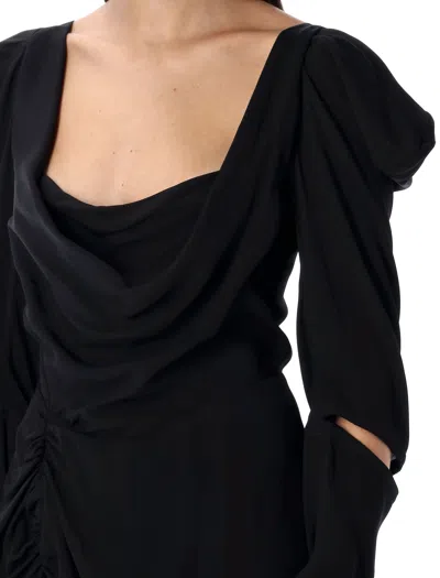 Shop Vivienne Westwood Asymmetric Hemline Long Sleeve Panther Dress In Black