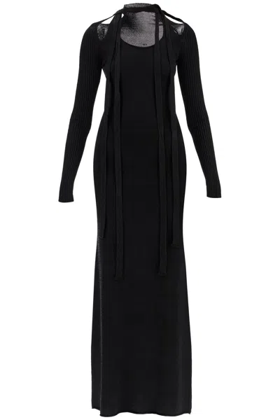 Shop Y/project Maxi Stretch Knit Dress With Shoulder Cutouts In Black