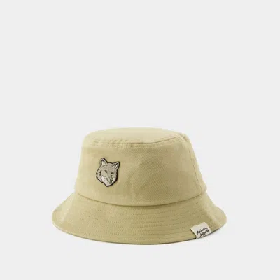 Maison Kitsuné Bold Fox Head Bucket Hat In Beige