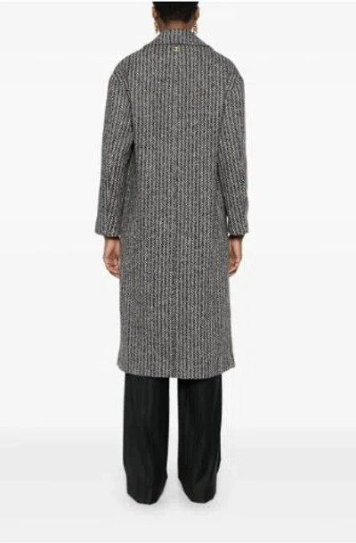 Twinset Twin-set Black And White Herringbone Coat In Neve/nero