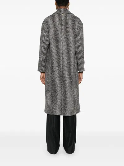 Twinset Twin-set Black And White Herringbone Coat In Neve/nero