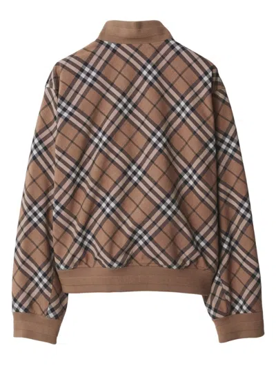 Burberry Check Print Wool Blend Harrington Jacket
