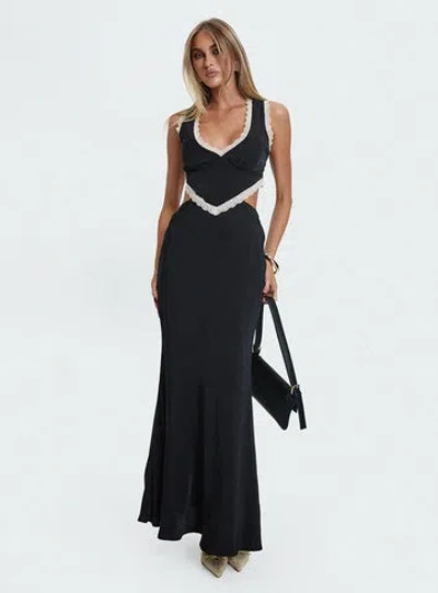 Princess Polly Keila Lace Trim Maxi Dress In Black / Cream