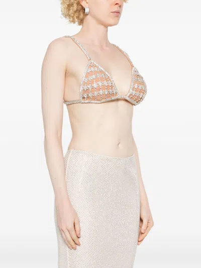 Self-portrait Crystal Chainmail Bralette With Sheer Triangle Cups