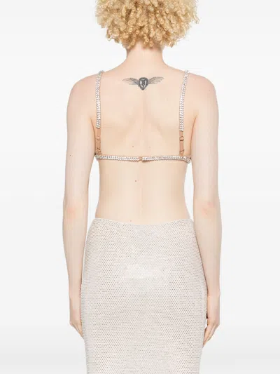 Self-portrait Crystal Chainmail Bralette With Sheer Triangle Cups