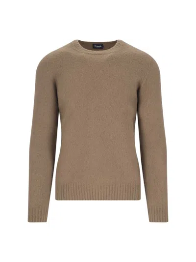 Drumohr Ribbed Crewneck Sweater With Soft Texture In Brown