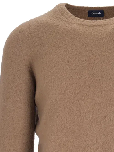 Drumohr Ribbed Crewneck Sweater With Soft Texture In Brown