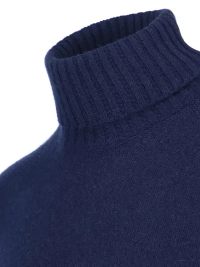 Drumohr Turtleneck Sweater In Blue Wool Navy Tones In Blue