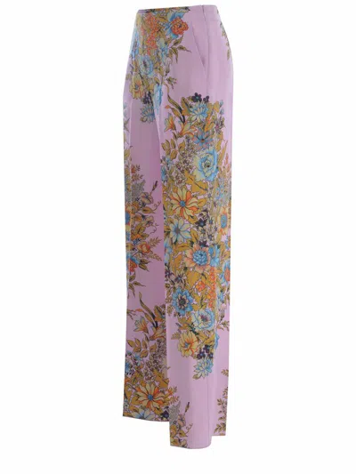 Etro Floral High-rise Silk Wide-leg Pants In Pink