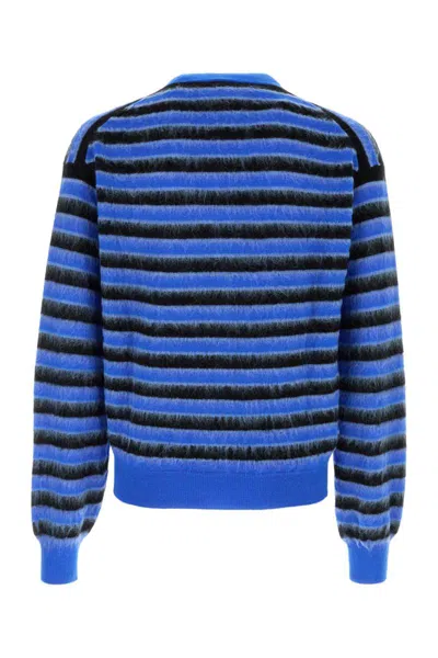Marni Blue And Black Wool Knitwear In Stripped