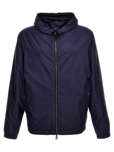 Moncler Reversible Jacket With Patterned Design And Hood In Blue