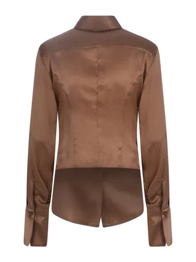 Pinko Chemise En Satin De Soie In Brown