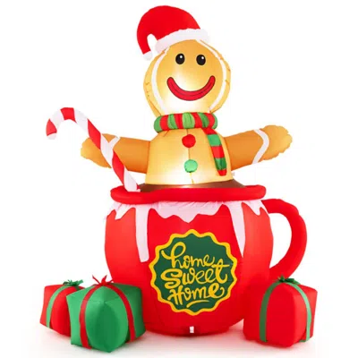 Hivvago 7 Feet Inflatable Gingerbread Man In Hot Cocoa Mug With Built-in Led Lights And Gift Boxes
