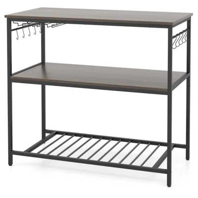 Hivvago Kitchen Island With 3 Shelves Wine Glass Holders And 10 Hooks-gray