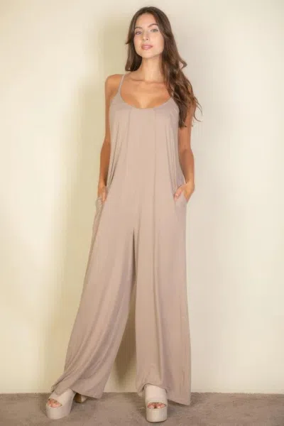 Fashnzfab Spaghetti Strap Solid Wide Jumpsuit In Grey