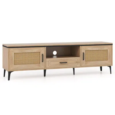 Hivvago Mid Century Modern Entertainment Center With 2 Cabinets And Storage Drawer-oak