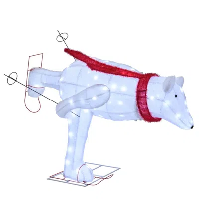 Hivvago 4.5 Feet Christmas Skiing Polar Bear With Led Lights And Ground Stakes