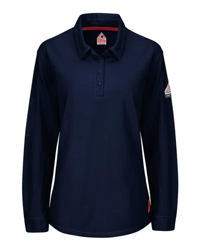 Bulwark Iq Series Women's Long Sleeve Polo With 4-button Placket In Blue