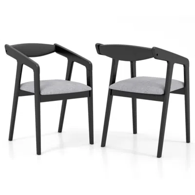 Hivvago Wooden Dining Chair Set Of 2 With Rubber Wood Frame Armrests And Padded Cushion-black