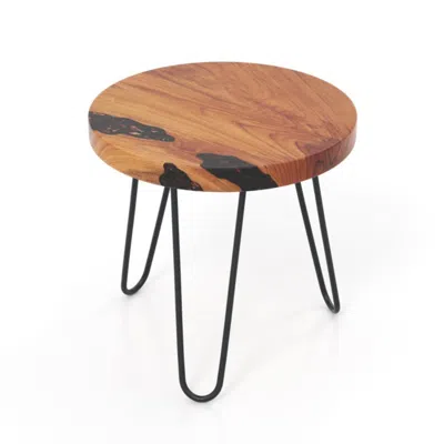 Hivvago Rustic Round Solid Teak Wood Live Edge Outdoor Side End Table For Patio