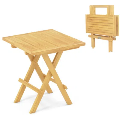 Hivvago Patio Folding Side Table With X-shaped Legs And Slatted Tabletop