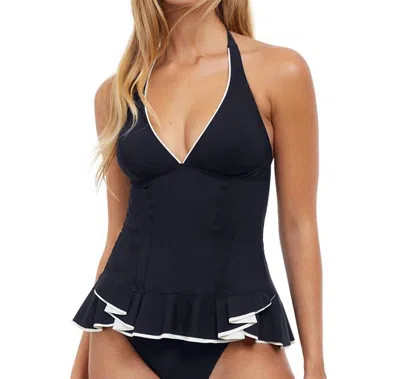 Profile By Gottex Belle Curve Peplum Tankini Top In Navy In Black