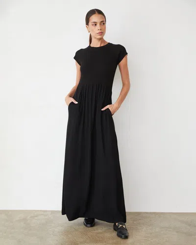 Monrow Mix Media Maxi Dress In Black
