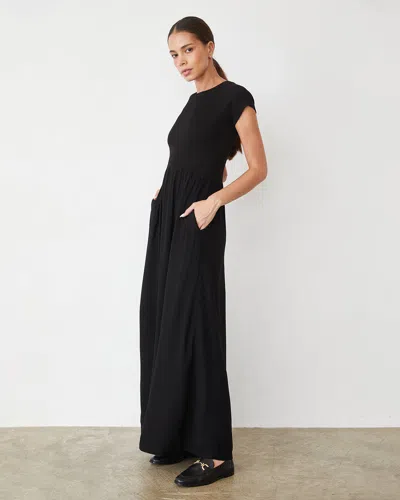 Monrow Mix Media Maxi Dress In Black