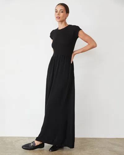 Monrow Mix Media Maxi Dress In Black