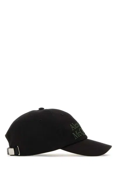 Alexander Mcqueen Curved Visor Cotton Baseball Cap In Black
