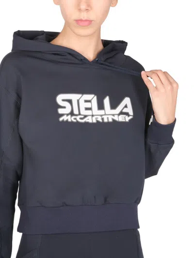 Stella Mccartney Logo Print Jerseysweatshirt Hoodie In Blue