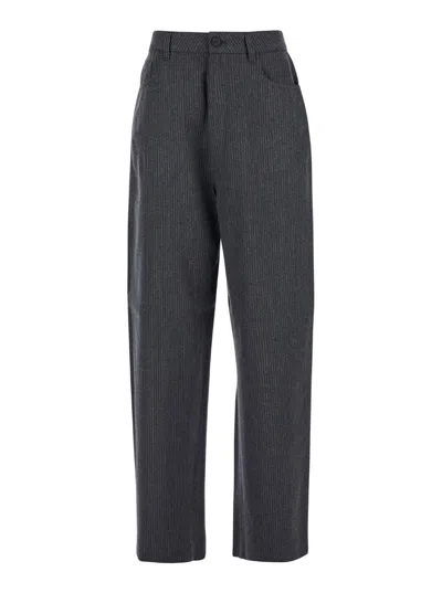 Fabiana Filippi Grey Pants With Belt Loops And Pinstripe Motif In Grey