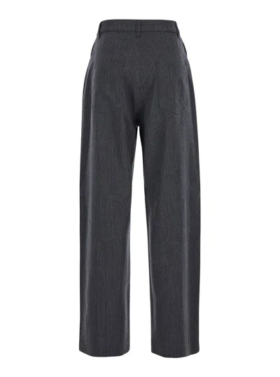 Fabiana Filippi Grey Pants With Belt Loops And Pinstripe Motif In Grey
