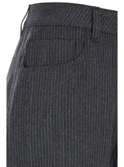 Fabiana Filippi Grey Pants With Belt Loops And Pinstripe Motif In Grey