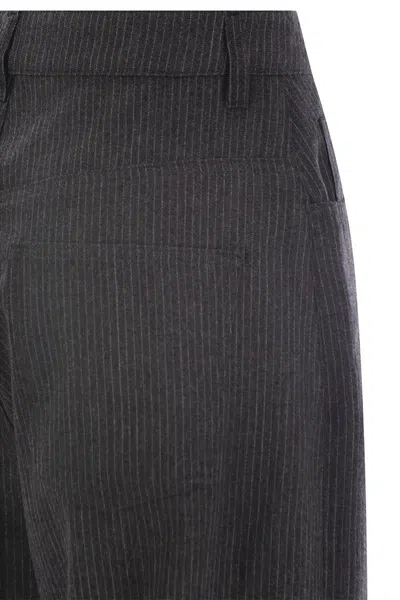 Fabiana Filippi Grey Pants With Belt Loops And Pinstripe Motif In Grey