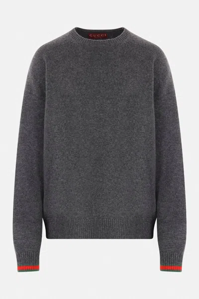 Gucci Wool And Cashmere Sweater With Web Details In Grey