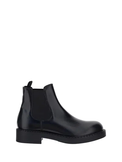 Prada Brushed Chelsea Boots In Black