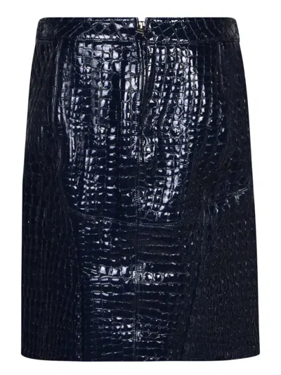 Tom Ford Crocodile-embossed Leather Miniskirt In Blue