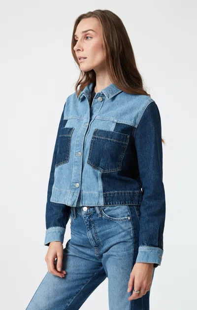 Mavi Tanya Denim Jacket In Mix Blue Blocking In Dark Blue