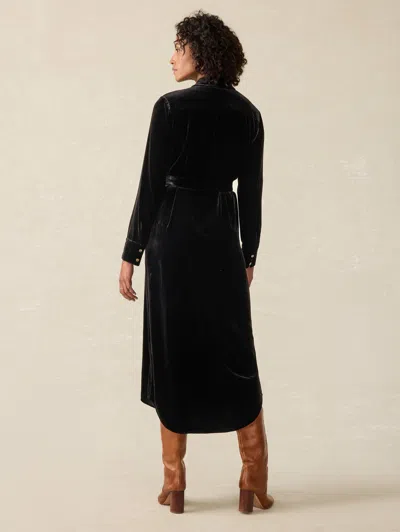 Faherty Stretch Silk-blend Velvet Riley Midi Dress In Black
