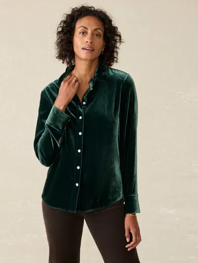 Faherty Stretch Silk Velvet Genevieve Shirt In Sea Moss